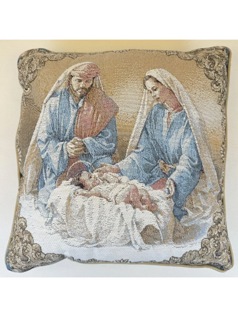 Vintage Nativity Tapestry Throw Pillow 16